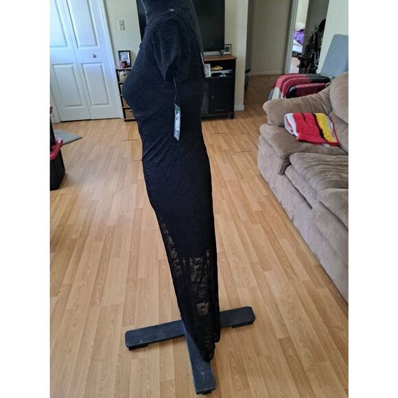 New XXS Wild Fable Black Lace Short Sleeve Round Neck Maxi Dress - Picture 4 of 7